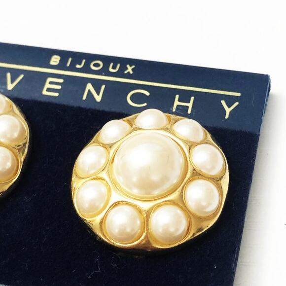 Givenchy Vintage Faux Pearl Cluster Clip Earrings 80's Dead Stock - Picture 2 of 8